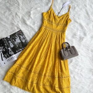 Yellow Lace Midi Dress NSR small